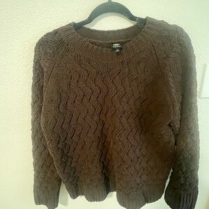 Bobeau Brown Crew Neck Cable Knit Sweater